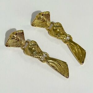Vintage Engel Brothers Marked EB Gold Tone Dangle Drop Retro Modernist Earrings